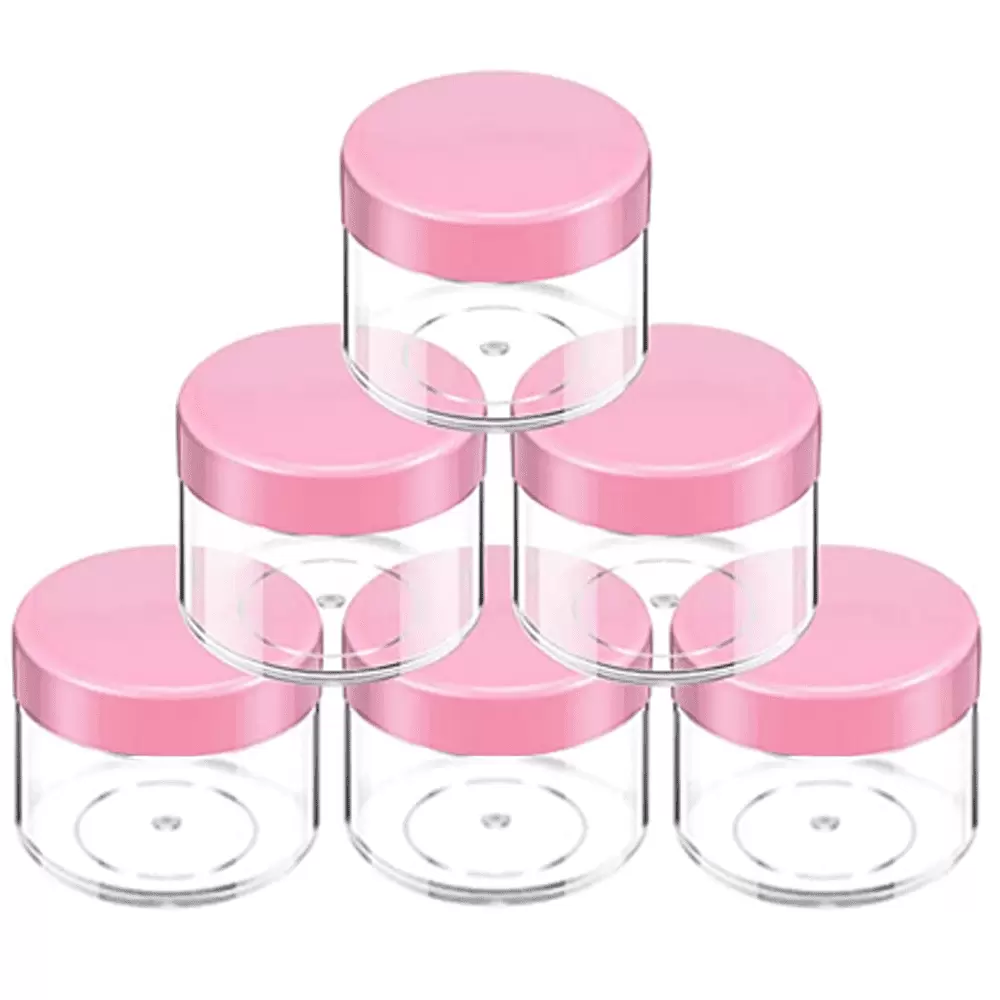 6 Pieces Round Clear Wide-mouth Leak Proof Plastic Container Jars with Lids for Travel Storage Makeup Beauty Products Face Creams Oils Salves Ointments DIY Slime Making - Deep Pink