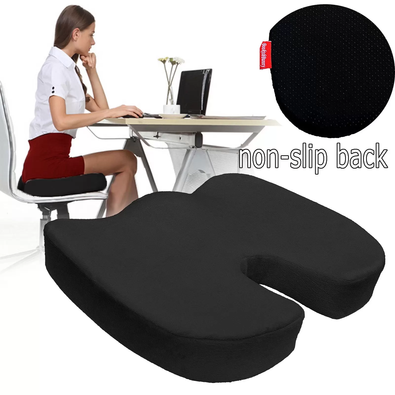 Bookishbunny Non-Slip High Resilience Premium Memory Foam Coccyx Seat Cushion Support Pillow