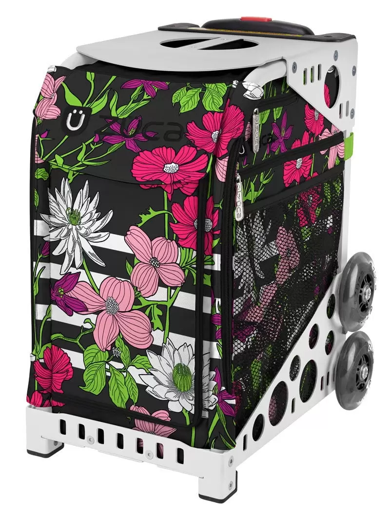 Zuca Petals and Stripes Sport Insert Bag and White Frame with Flashing Wheels