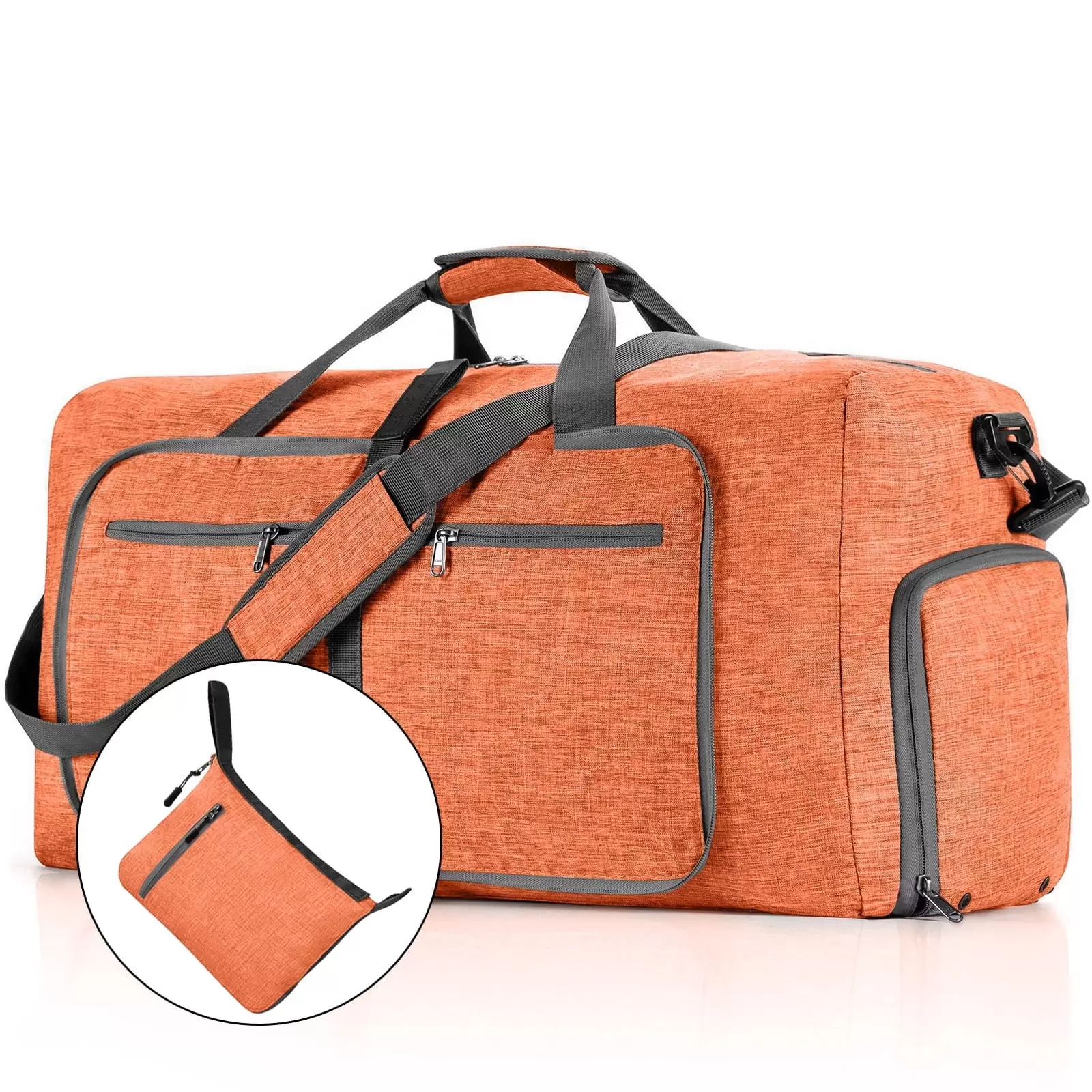 65L Travel Duffle Bag for Men. Large Foldable Duffel Bag for Travel with Shoe Compartment. 24 Overnight Weekender Bag Gym Bags for Men Women Waterproof & Tear Resistant (Orange)