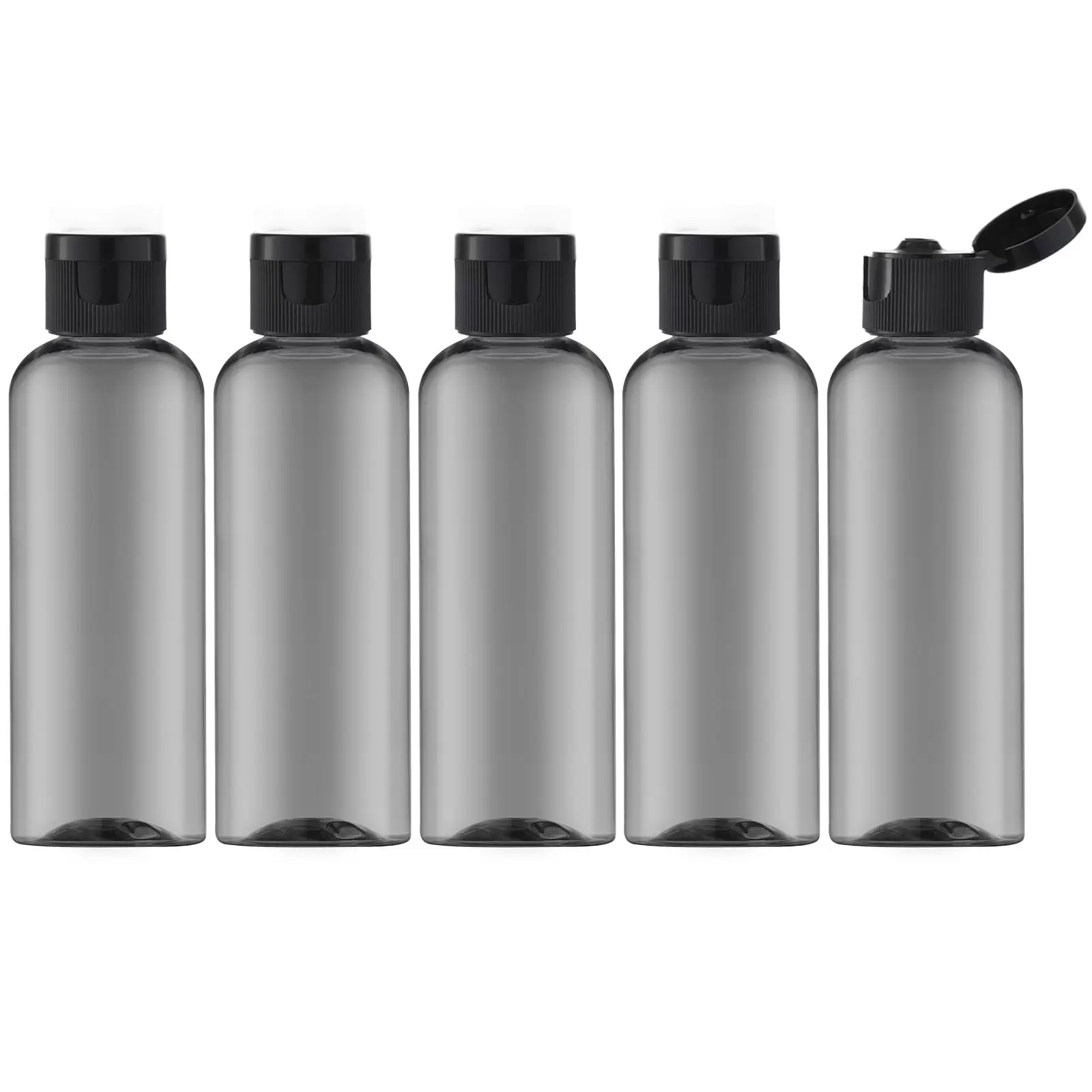 LISAPACK 3.4Oz Travel Bottles with Flip Cap (5 Pcs) Empty Dispenser Container for Travel Size Cosmetics (100ml. Black)