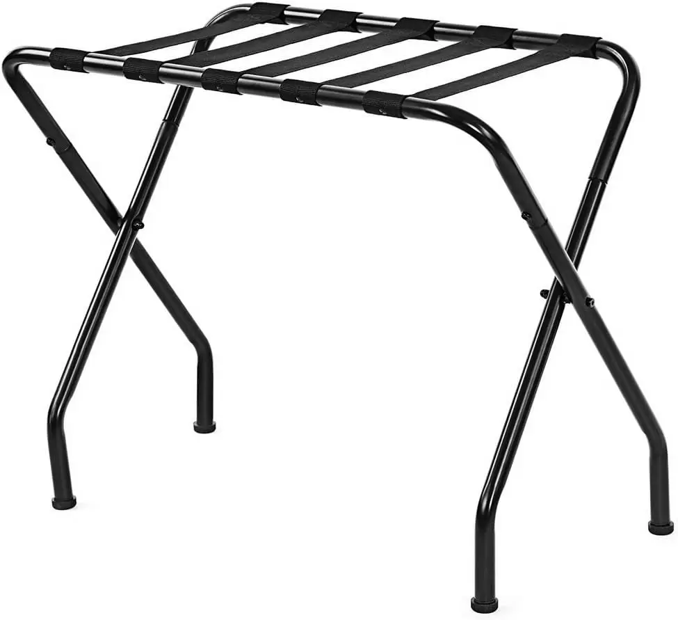 680 * 400 * 560MM Portable Metal Luggage Rack Black Folding Luggage Rack Collapsible Metal Suitcase Stand with Durable Black Nylon Straps- for Bedroom. Guest Room. or Hotel