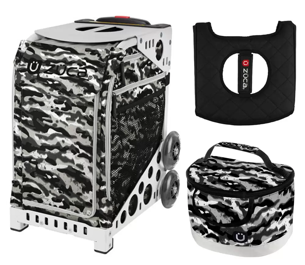 Zuca 18 Sport Bag - NU Camo with Lunchbox and Seat Cushion (White Frame)