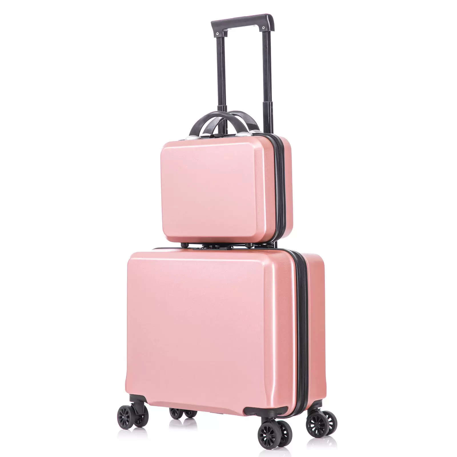 2 Piece Travel Luggage Set Hard shell Suitcase with Spinner Wheels 18 Underseat luggage and 14 Comestic Travel case Toiletry box Rose Gold