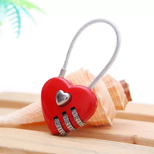 Pnellth Mini Heart Shape 3 Code Resettable Luggage Suitcase Bag Travel Lock Padlock Red