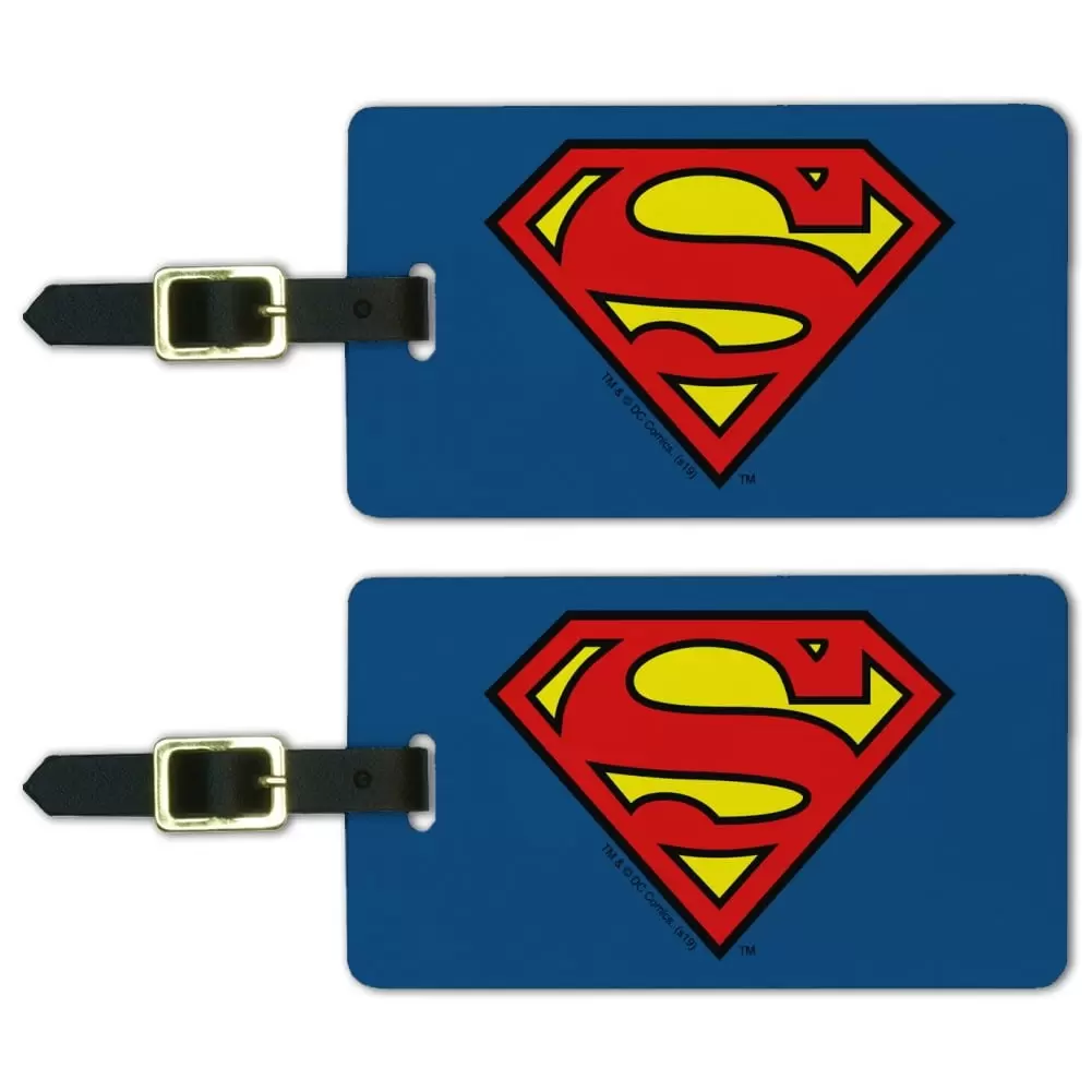 Superman Classic S Shield Logo Luggage ID Tags Suitcase Carry-On Cards - Set of 2