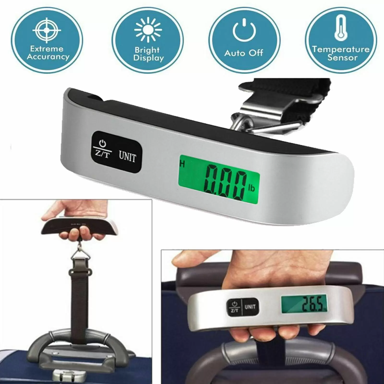 Scale Digital Luggage/Baggage Scale with Hook for Suitcase up to 110 lbs Backlit LCD. Portable Handheld for Travel