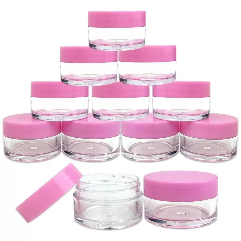 Beauticom 12 Pieces High Quality 20 Gram 20 ml (0.7 oz) Clear Round Acrylic Cosmetic Product Sample Travel Jars with Pink Lids