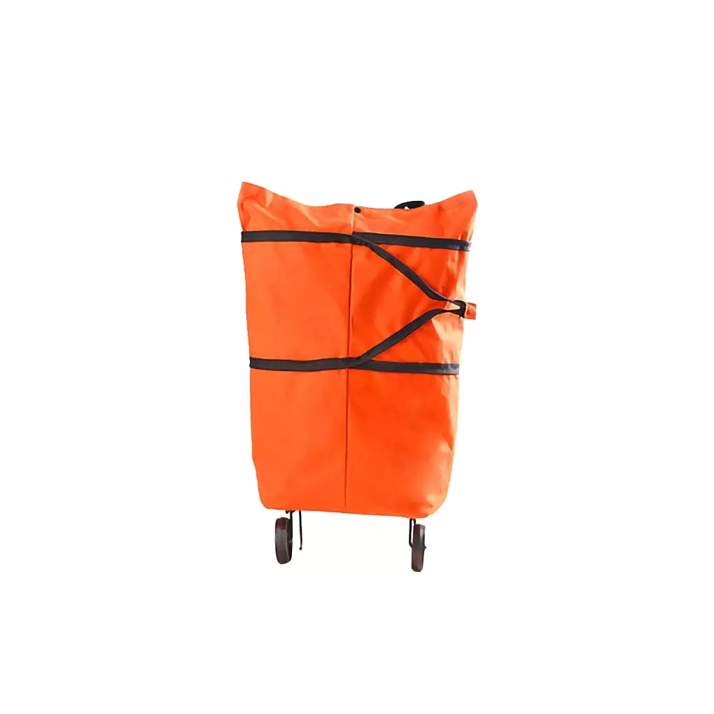 Portable Foldable Shopping Trolley Bag with Wheel Waterproof Oxford Cloth Tote Pouch. Orange