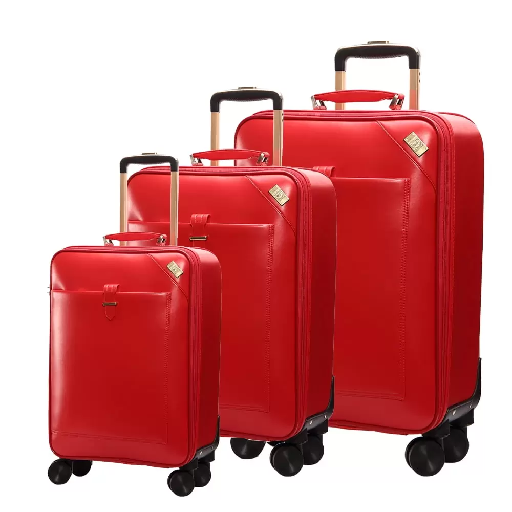 SEMMS LUXURY LEATHER LUGGAGE SET (28/24/20) RED