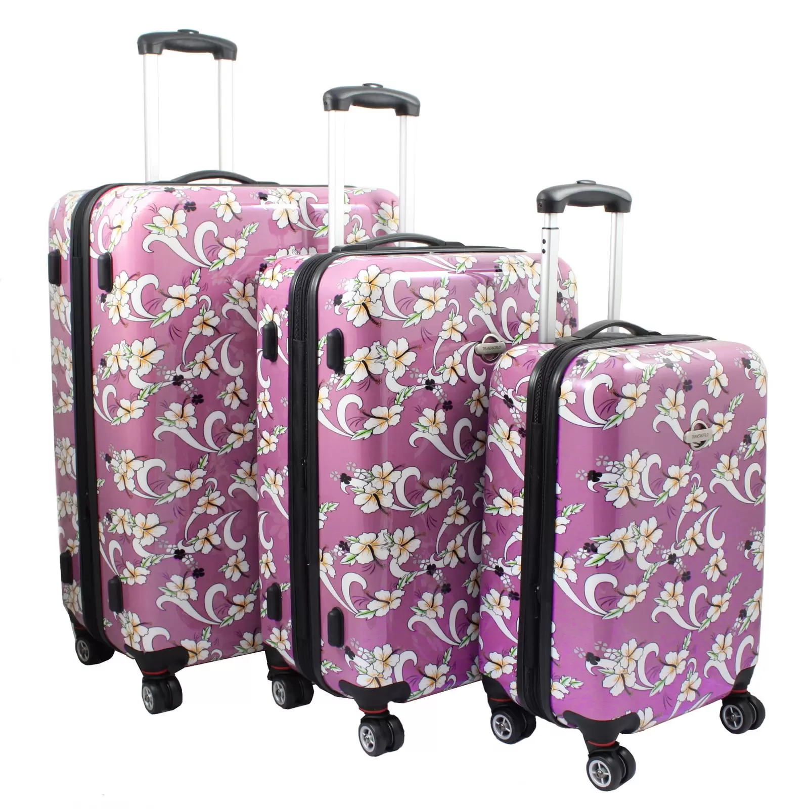 730088-PINK Tropical Flower Expandable Hardside Spinner Luggage Set. Pink - 3 Piece