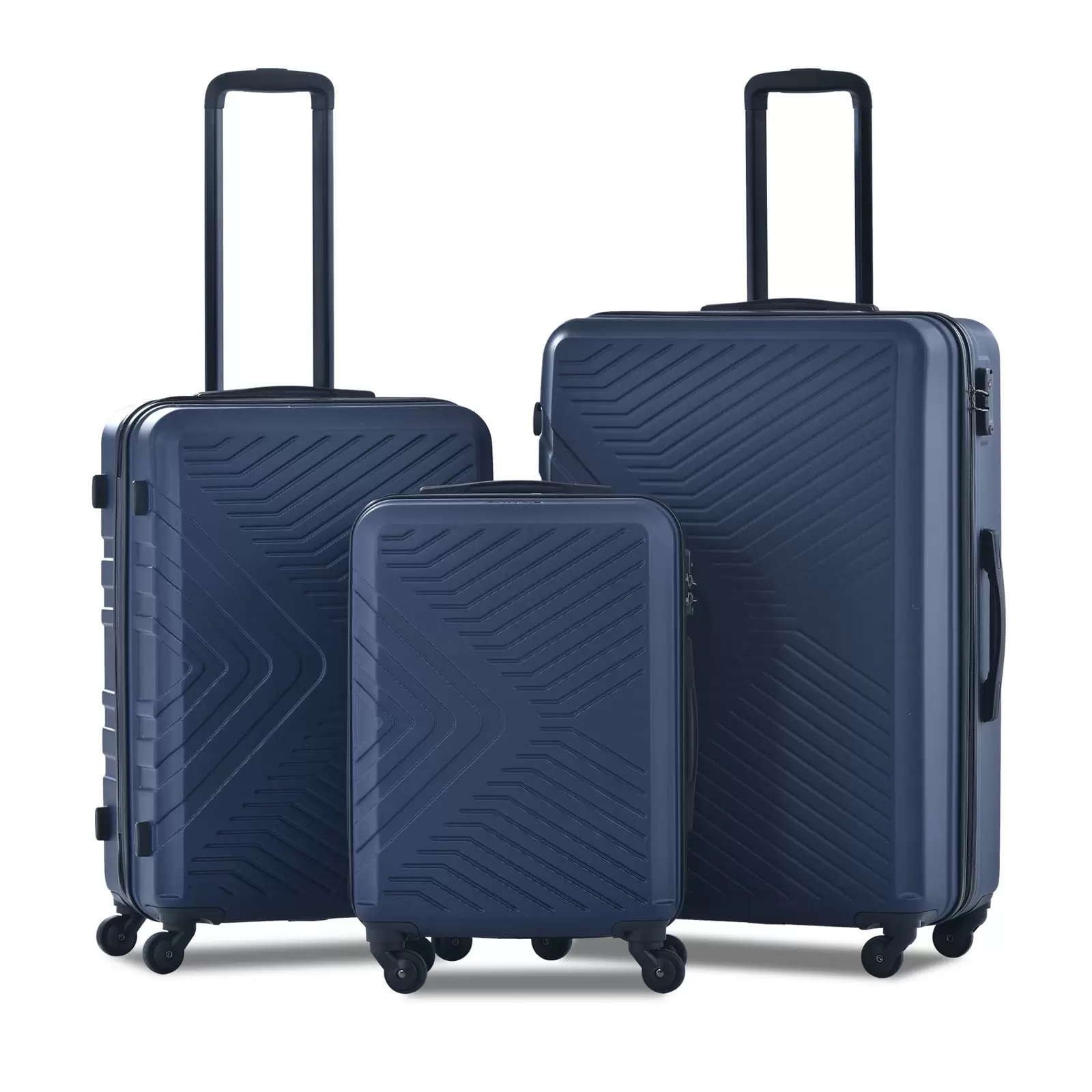 CLEARANCE! 3 Piece Luggage Sets ABS Lightweight Suitcase with Two Hooks. Spinner Wheels. TSA Lock. (20/24/28) Navy