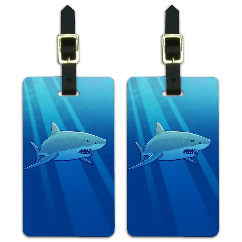 Great White Shark Realistic Luggage ID Tags Suitcase Carry-On Cards - Set of 2