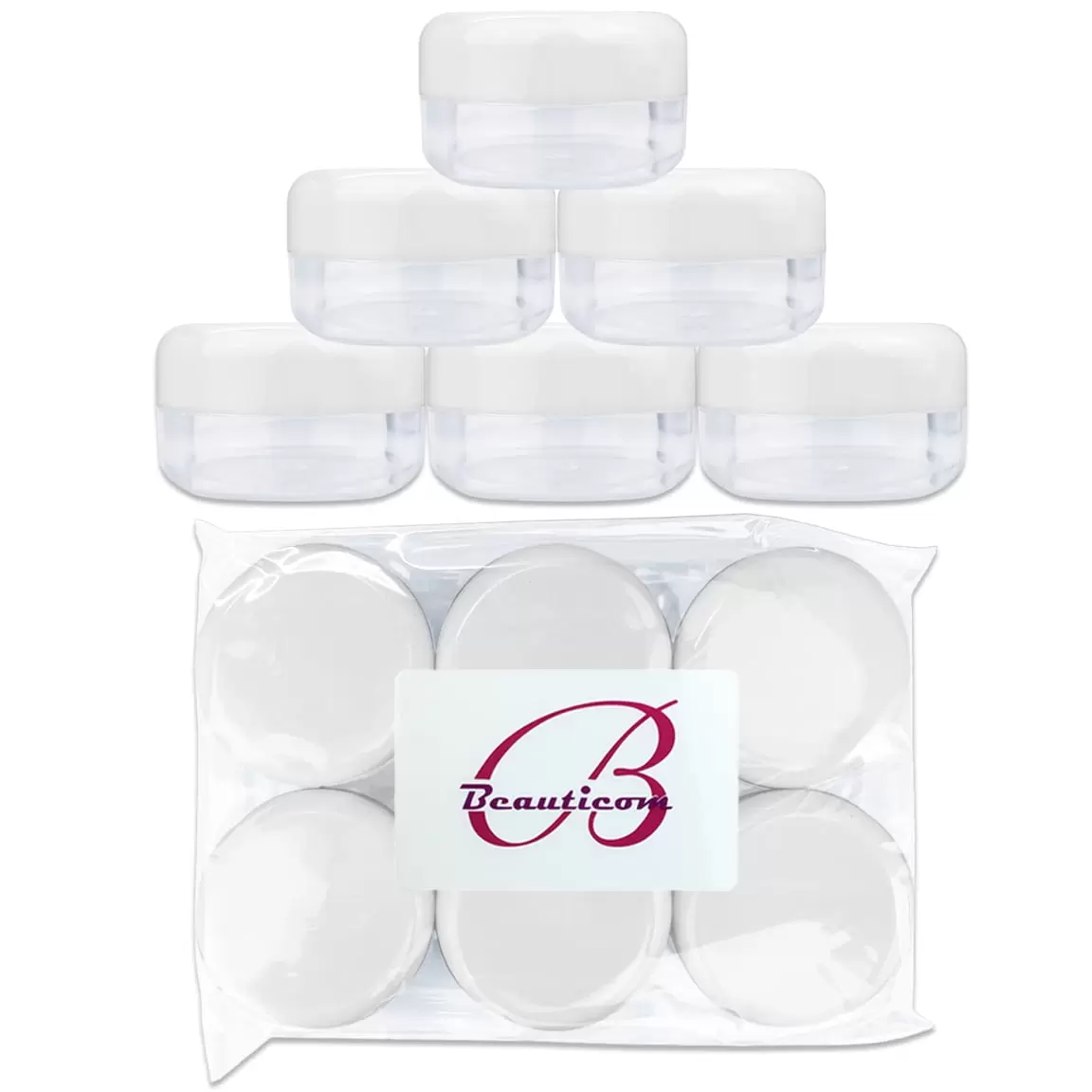 Beauticom 6 Pieces High Quality 15 Gram 15 ml (0.5 oz) Clear Round Plastic Makeup Cosmetic Travel Sample Jars with White Lids