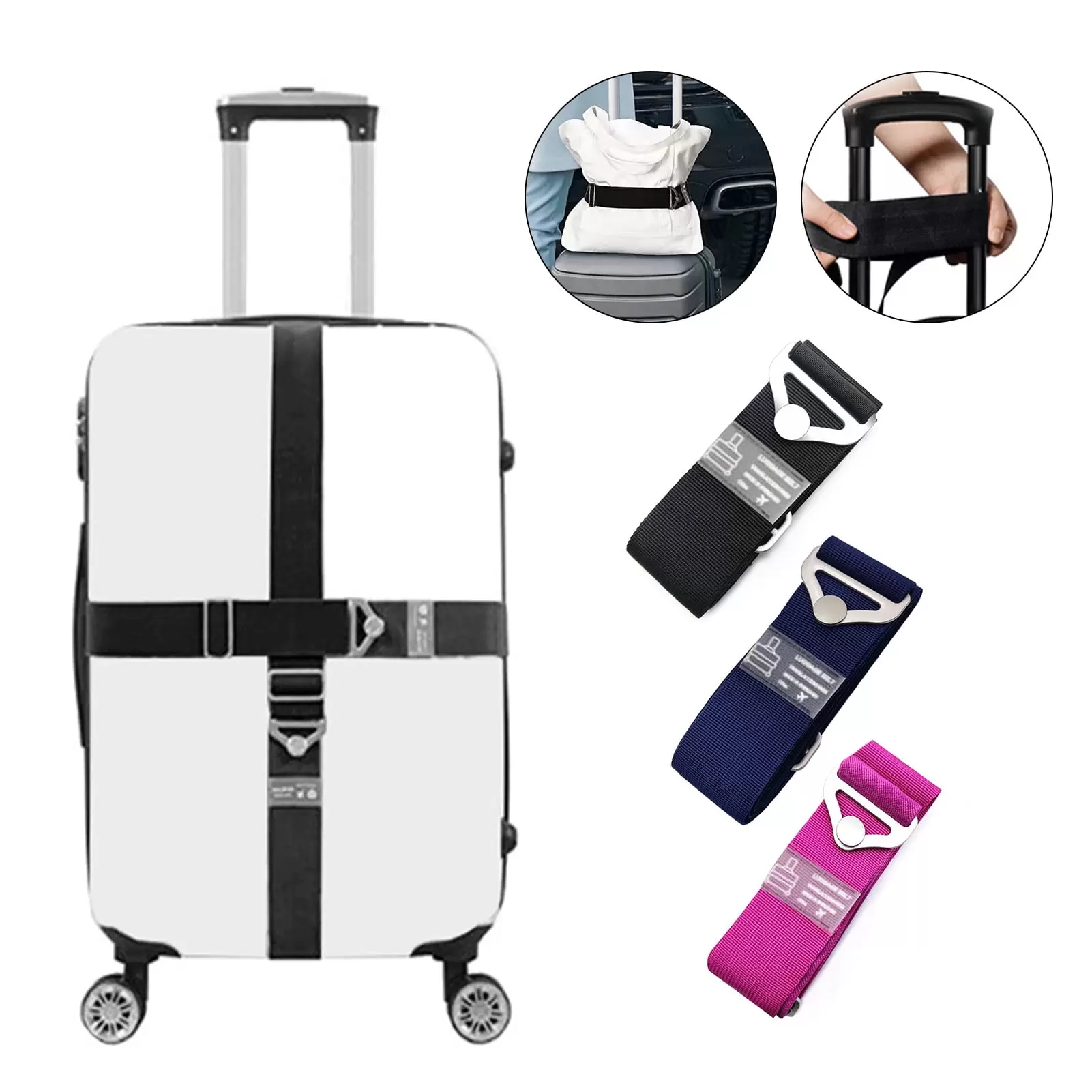 Honrane Adjustable Luggage Strap - Quick Release. Wear Resistant. Elastic. Smooth Surface. Multipurpose Polyester Luggage Belt with Metal Buckle. Elastic Strap. Travel Supplies