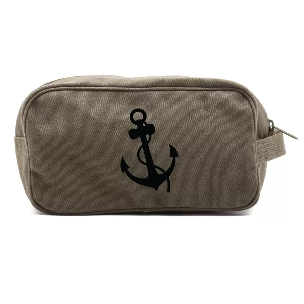 Nautical Anchor Dual Two Compartment Travel Toiletry Dopp Kit Bag Olive. & Black