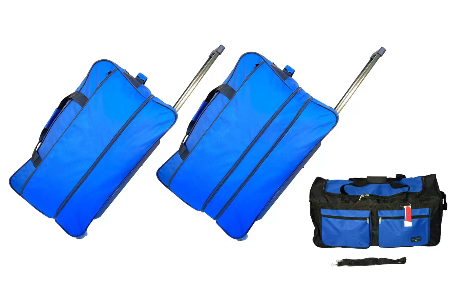 Rolling Duffel Bags 2x 28 Large Adjustable 60 Lb Capacity each with Wheels + Shoulder 20 Duffle Bag Set. Upright Rolling Travel Duffle Bag Multi Pockets Lightweight Luggage Telescopic Handle (Blue)