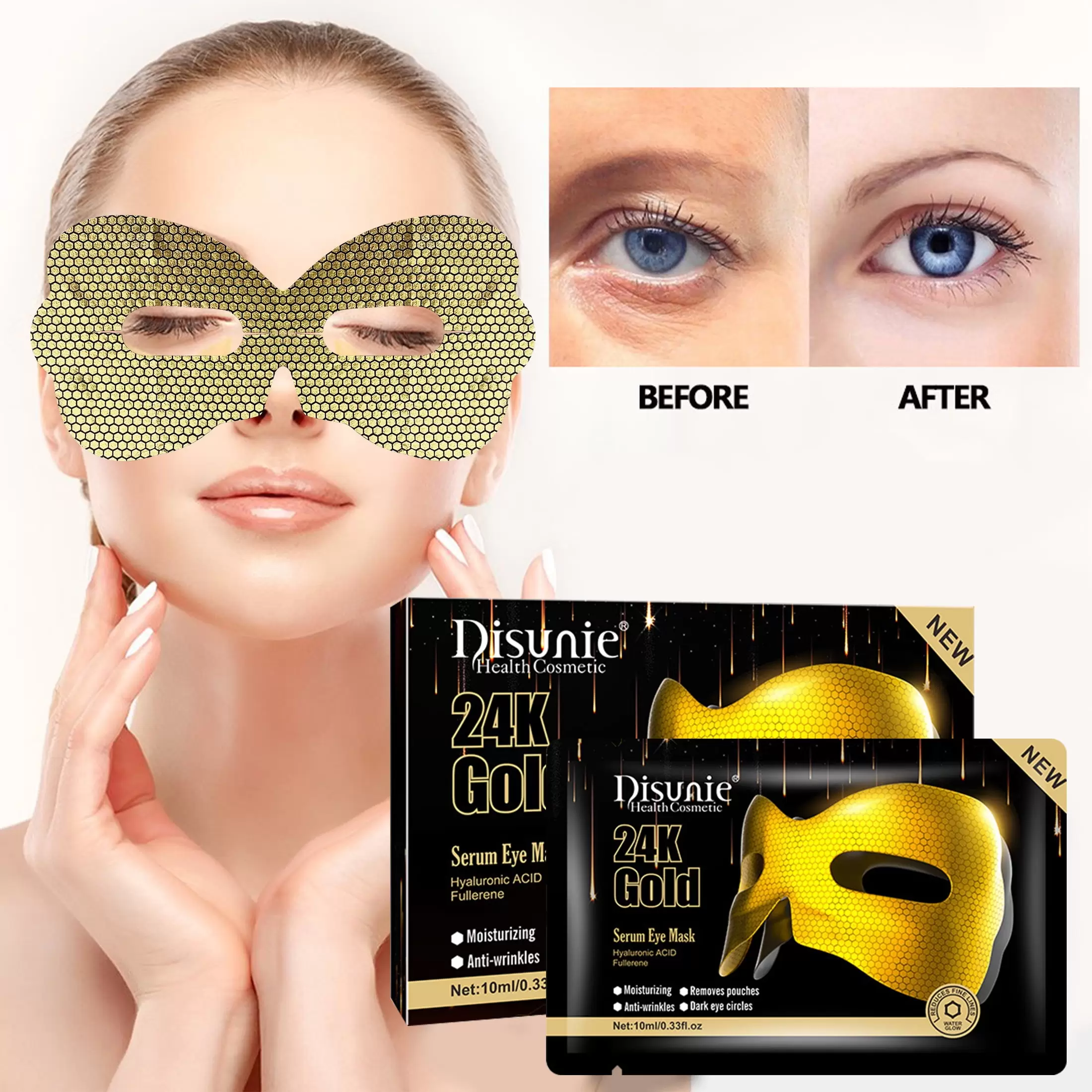 8 Pcs 24K Gold Honeycomb Eye Mask Anti Aging Eye Skin Care Patch Moisturizing Eye Patches Reduce Dark Circles. Puffy Eyes.Under Eye Bags. Wrinkles