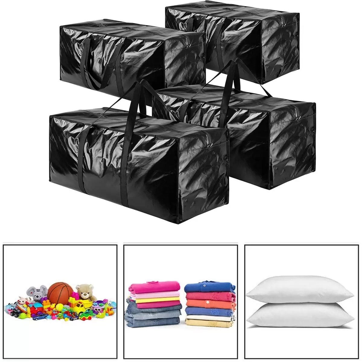 4PCS 110L Extra Large Storage Bags for Moving. Heavy Duty Under Bed Storage Laundry Bag with Zip for Clothes Duvet Travel Camping