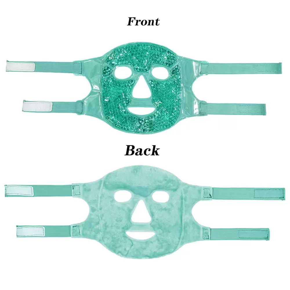 Dicasser Cooling Ice Face Mask for Reducing Puffiness. Sinus Redness Pain Relief Dark Circles Migraine Hot/Cold Pack with Soft Plush Backing Green(1*Face Mask)