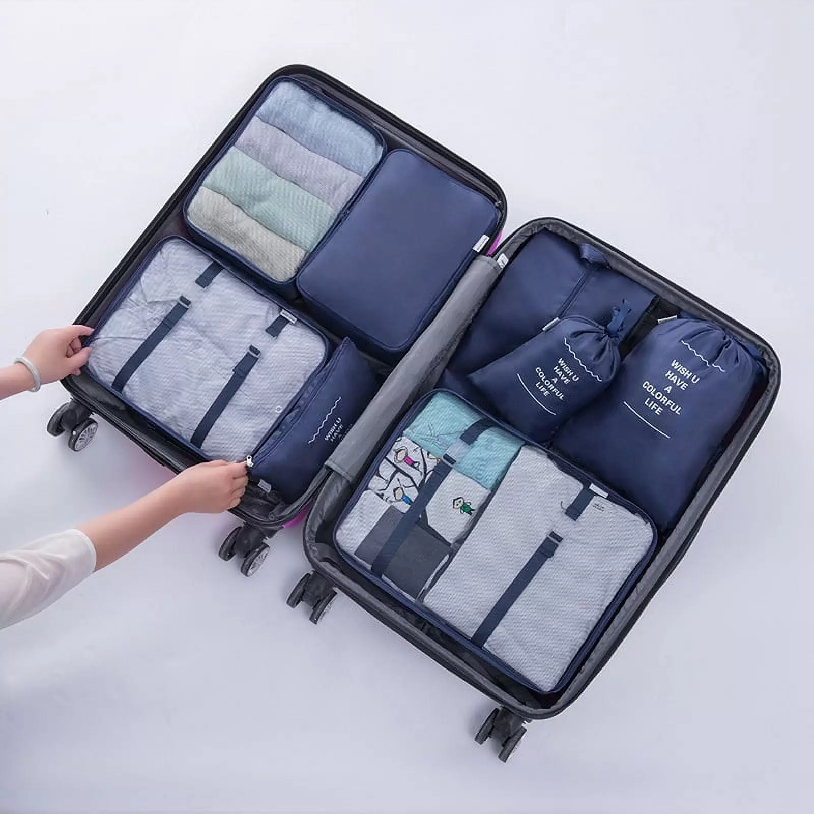 8PCS Compression Packing Cubes Reusable Waterproof Large Capacity Lightweight for Travel Storage Clothes Shoes