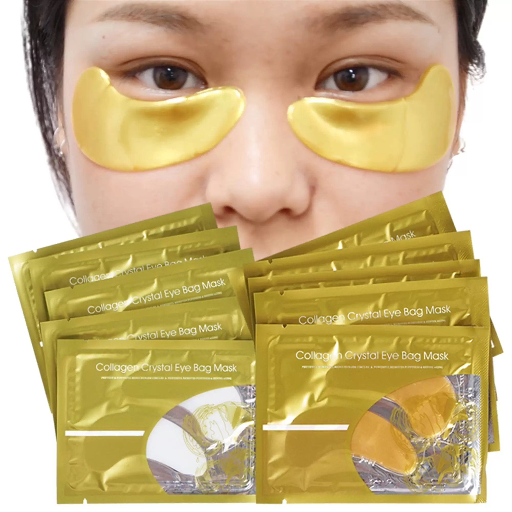 Liyal'an Under Eye Patches Anti Aging 24K Gold White Crystal Collagen Eye Masks for Dark Circles and Puffiness (10 Pairs)