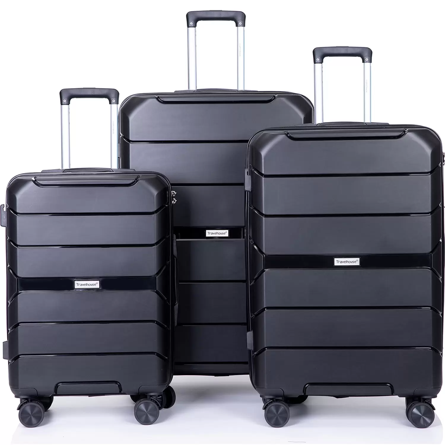 3 Piece Carry on Luggage Sets. Hard Shell Nested Spinner Suitcase Luggage Set with Spinner Wheels and TSA Lock for Travel Trips Business. 20 24 28. Black