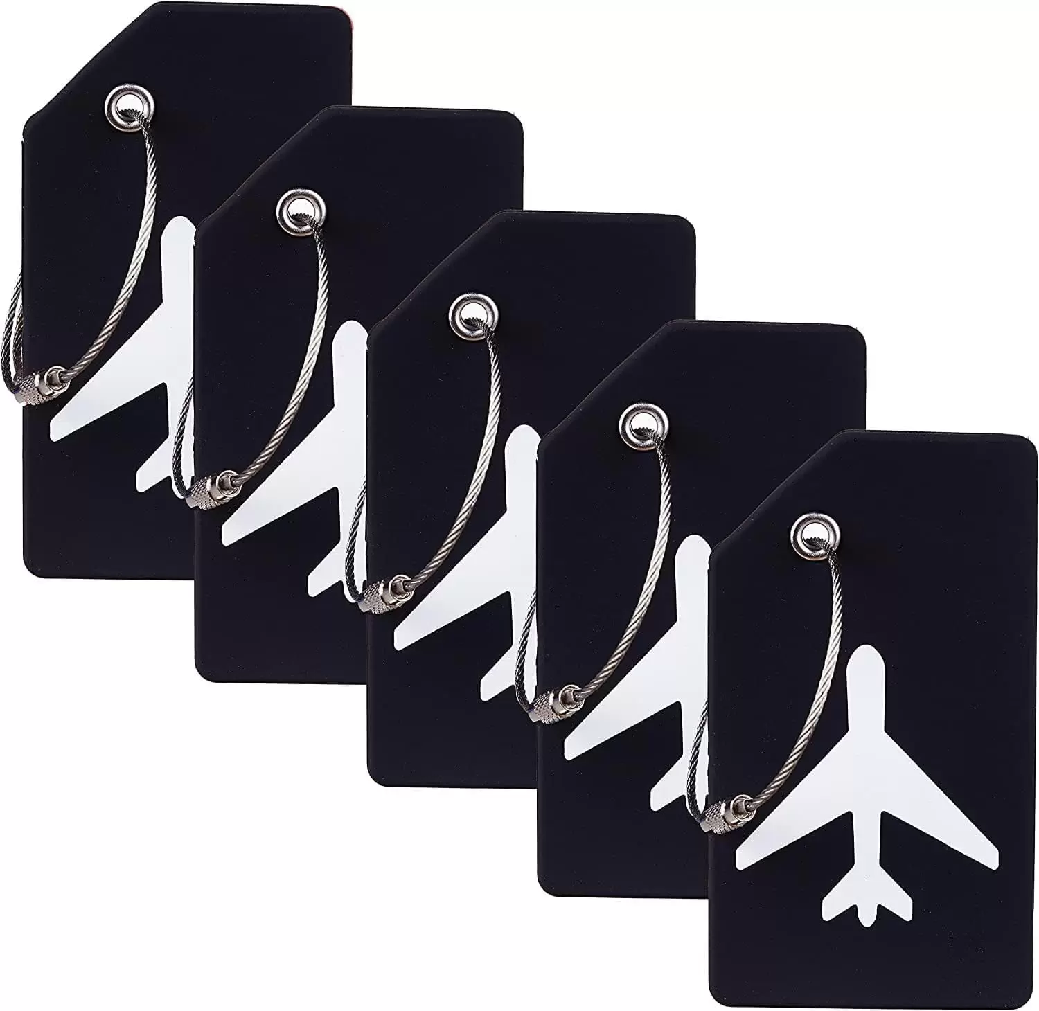 5 Pack Silicone Luggage Tags - Bendable and Durable Travel Tags for Suitcases - TSA Approved Bag Tags for Easy Luggage Identification - Perfect Airplane Must-Have (Black)