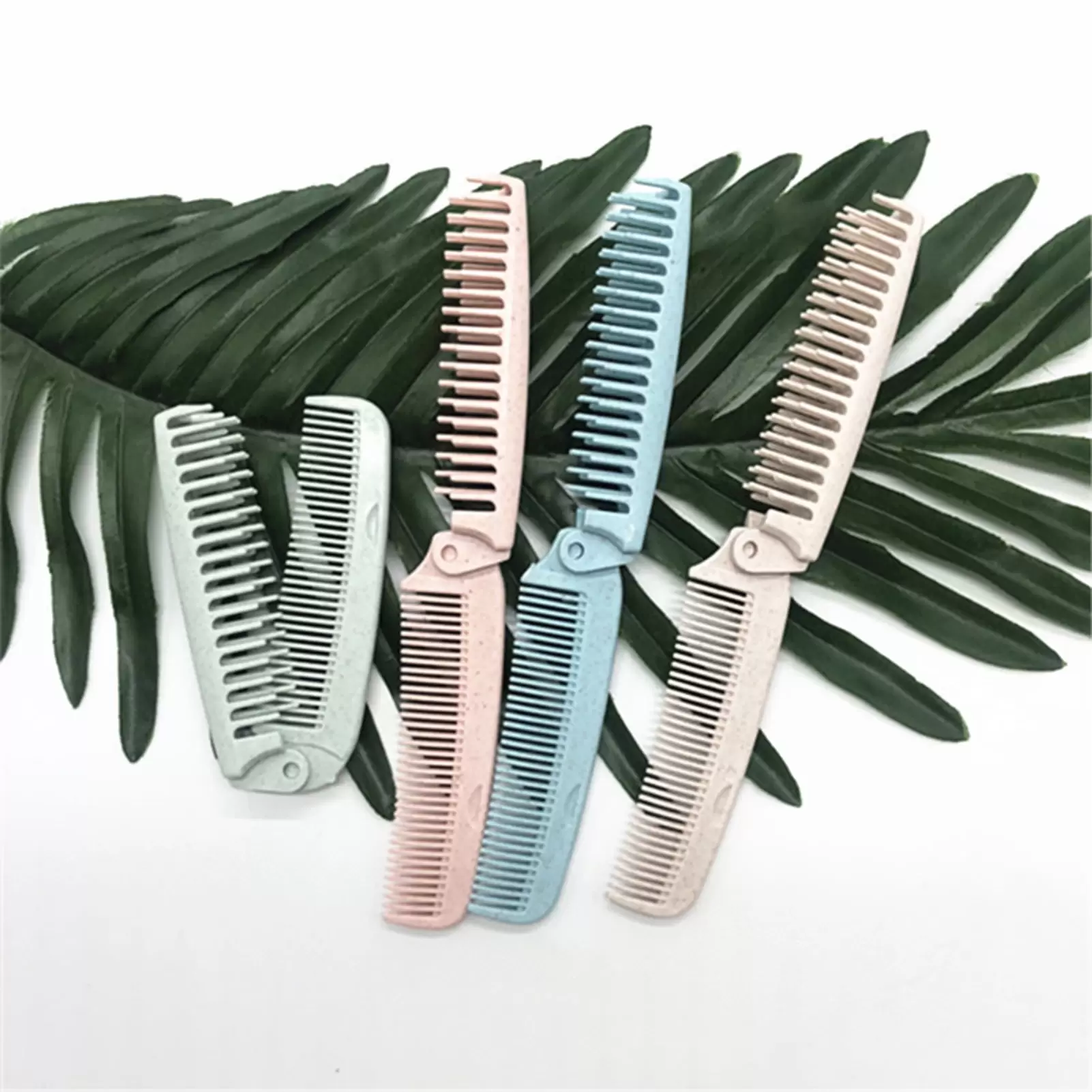 zhaomeidaxi 4PCS Folding Travel Hair Brush Portable Compact Hair Comb Foldable Brush and Comb Combo Plastic Double Headed for Pocket Size Massage Anti-static Hairdressing Tools