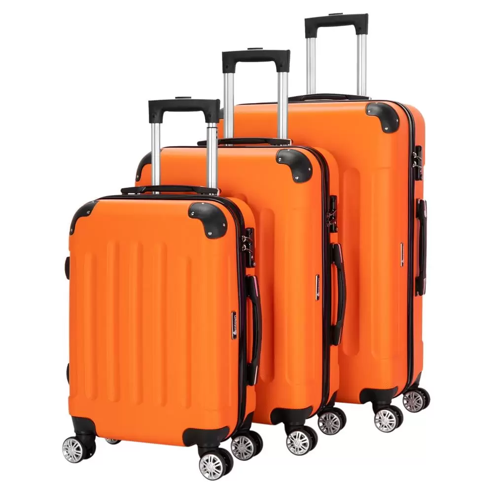 Winado 3 Pcs ABS Hardside Spinner Luggage Travel Set Trolley Suitcase. Orange