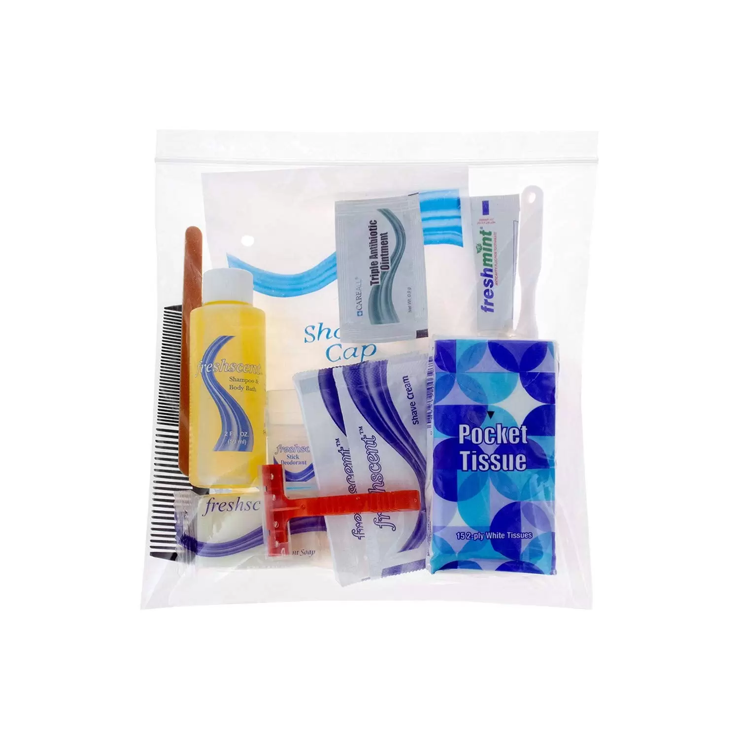 24 Kits - Bulk Case of Wholesale Deluxe 15 Piece Hygiene & Toiletry Kit for Men. Women. Travel. Charity