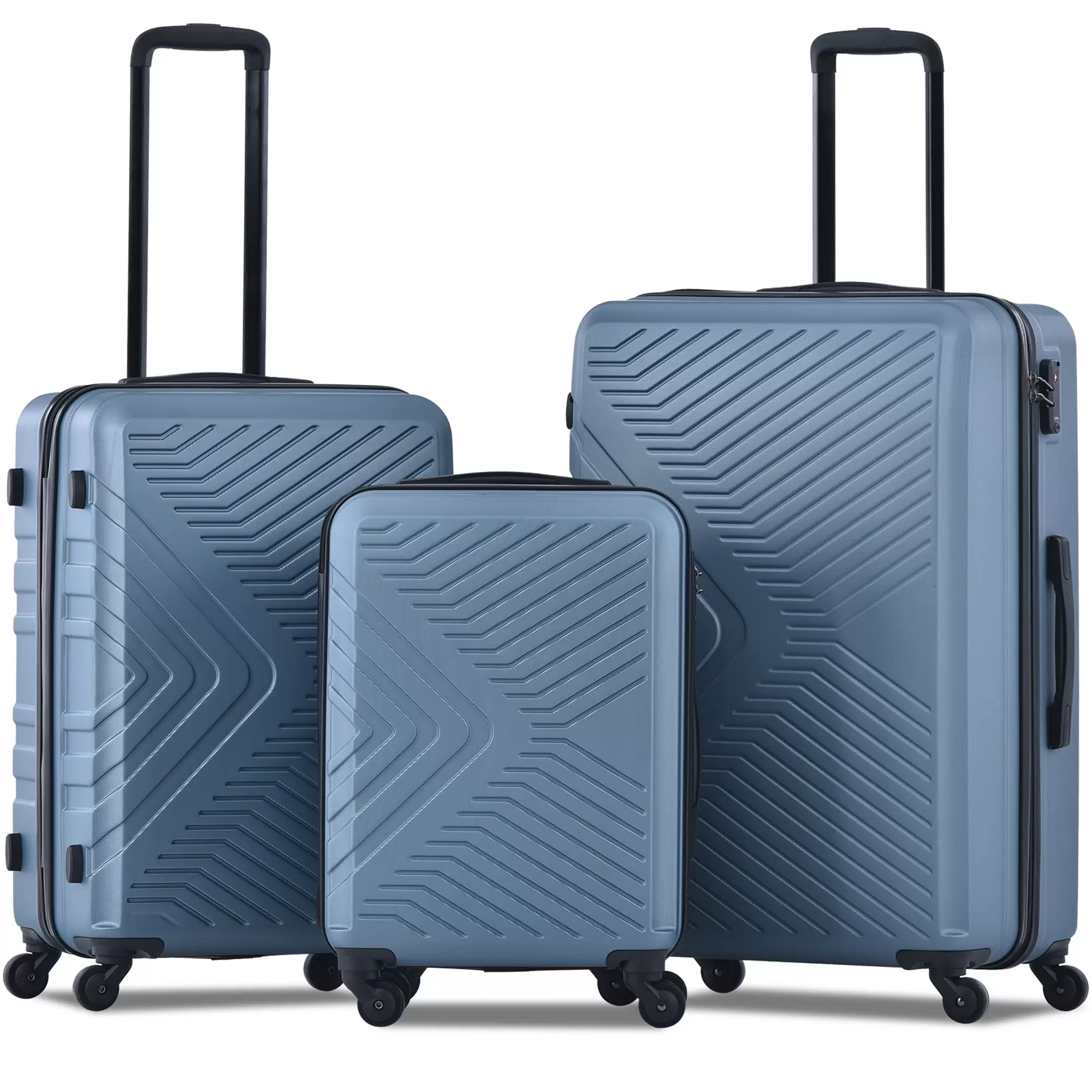 uhomepro Blue 3 Pieces Travel Luggage Set TSA Lock. ABS Trolley Carry On Suitcase Bag 20 24 28 with Spinner Wheels