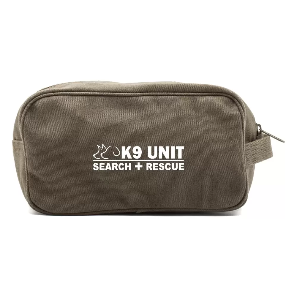 K-9 Unit Search and Rescue Canvas Dual Compartment Toiletry Bag Case. Olive & Wh