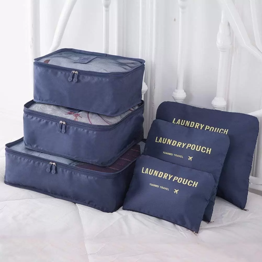 9Pcs Magik Waterproof Clothes Storage Bags Packing Cube Travel Luggage Organizer Pouch (Navy)