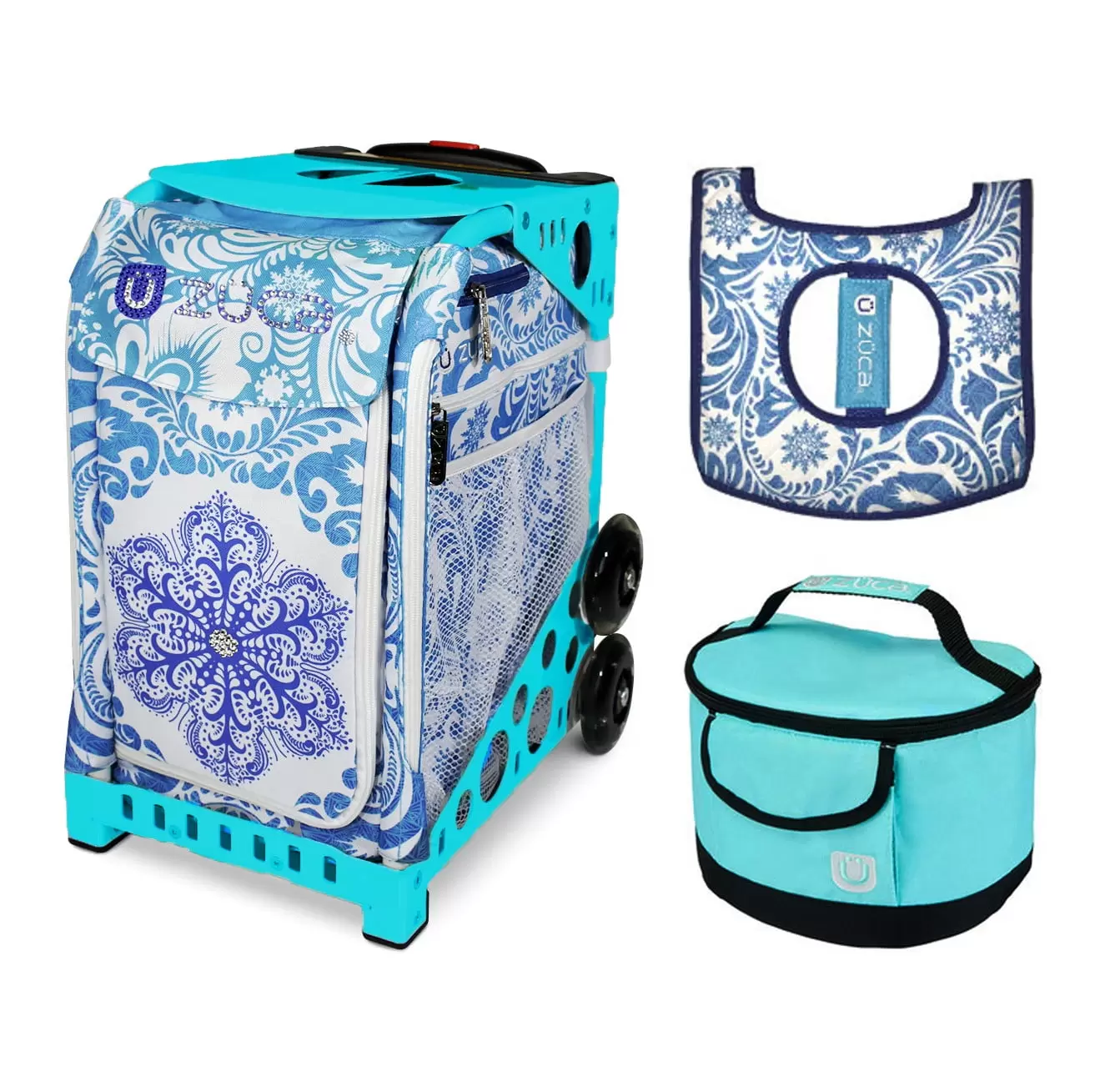 Zuca 18 Sport Bag - Ice Garden with Seat Cover and Lunchbox (Turquoise Frame)