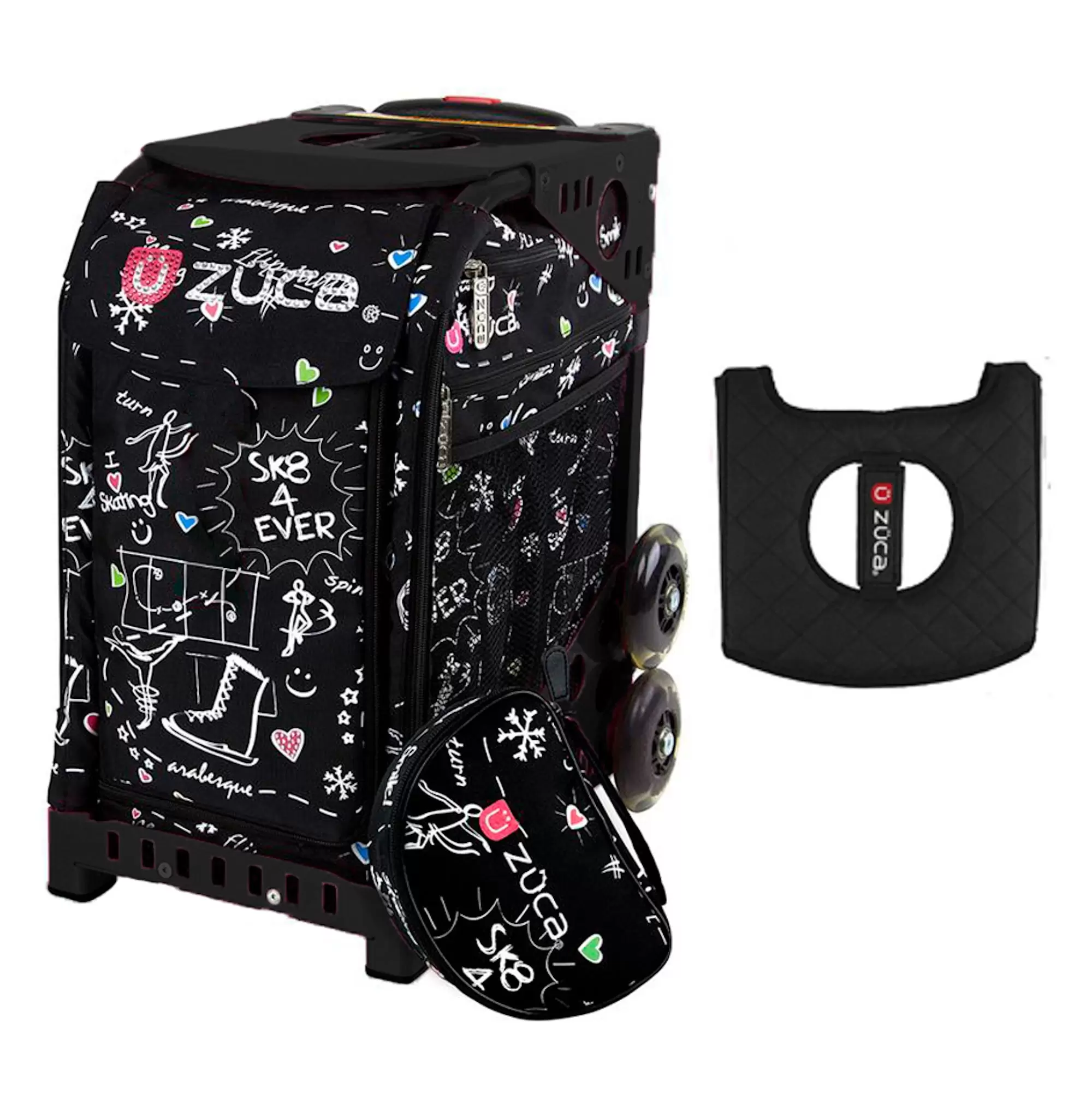 Zuca 18 Sport Bag - SK8 Black (Limited Edition) with Black/Pink Seat Cover (Black Frame)