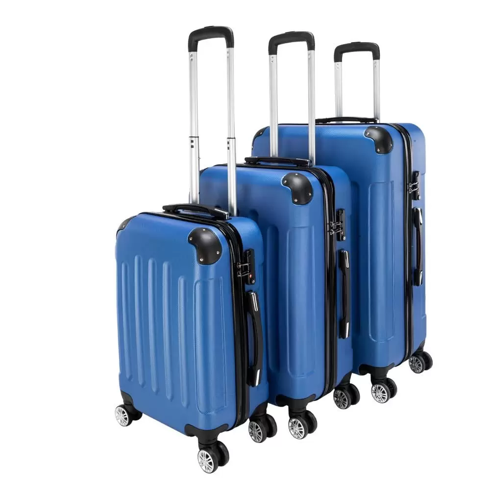 SamyoHome 3Pcs Trolley Spinner Luggage Set Bag. Hard Shell Suitcase Blue