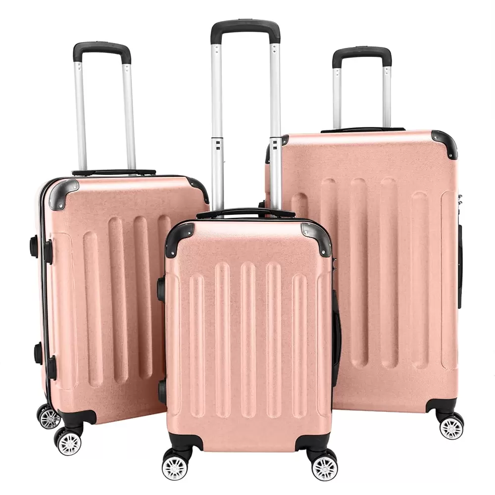 ABC 3-in-1 Portable ABS Trolley Case Set - Lightweight Travel Luggage in Stylish Rose Gold