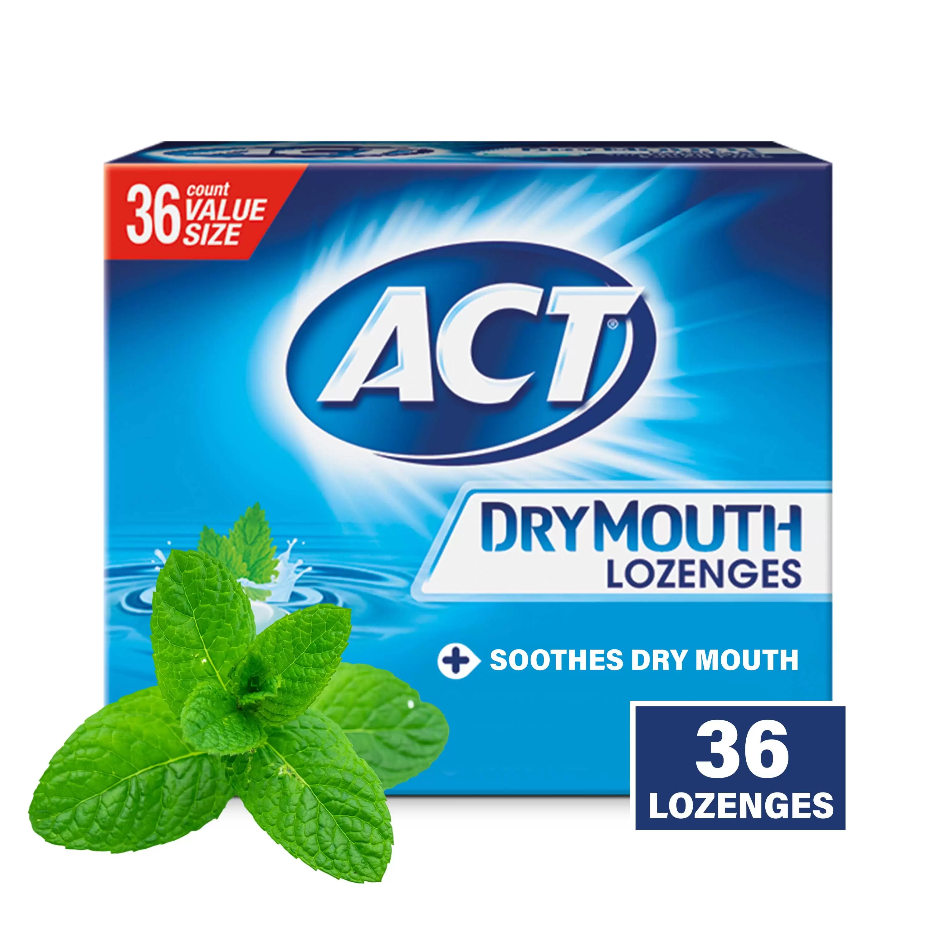 ACT Dry Mouth Throat Lozenges with Xylitol. Sugar Free Cough Drops. Soothing Mint. 36 Count