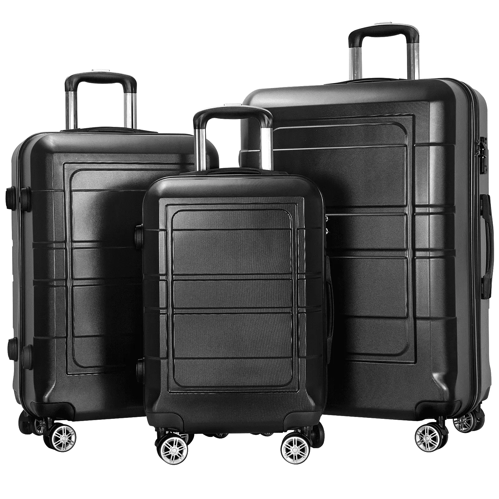 AEDILYS 3 Pcs Hardside Luggage Set. with TSA Lock and 20/24/28 Luggage Bags. Black