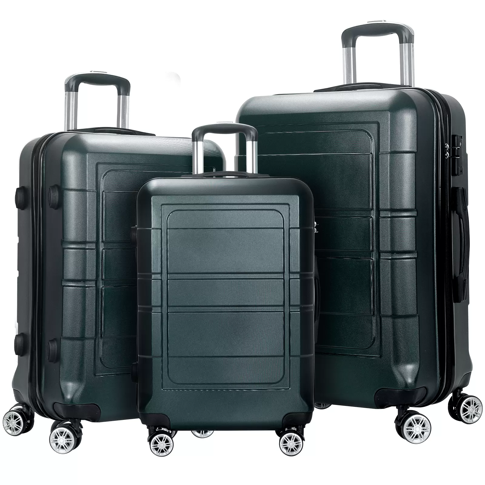 AEDILYS 3 Pcs Hardside Luggage Set. with TSA Lock and 20/24/28 Luggage Bags. Dark Green