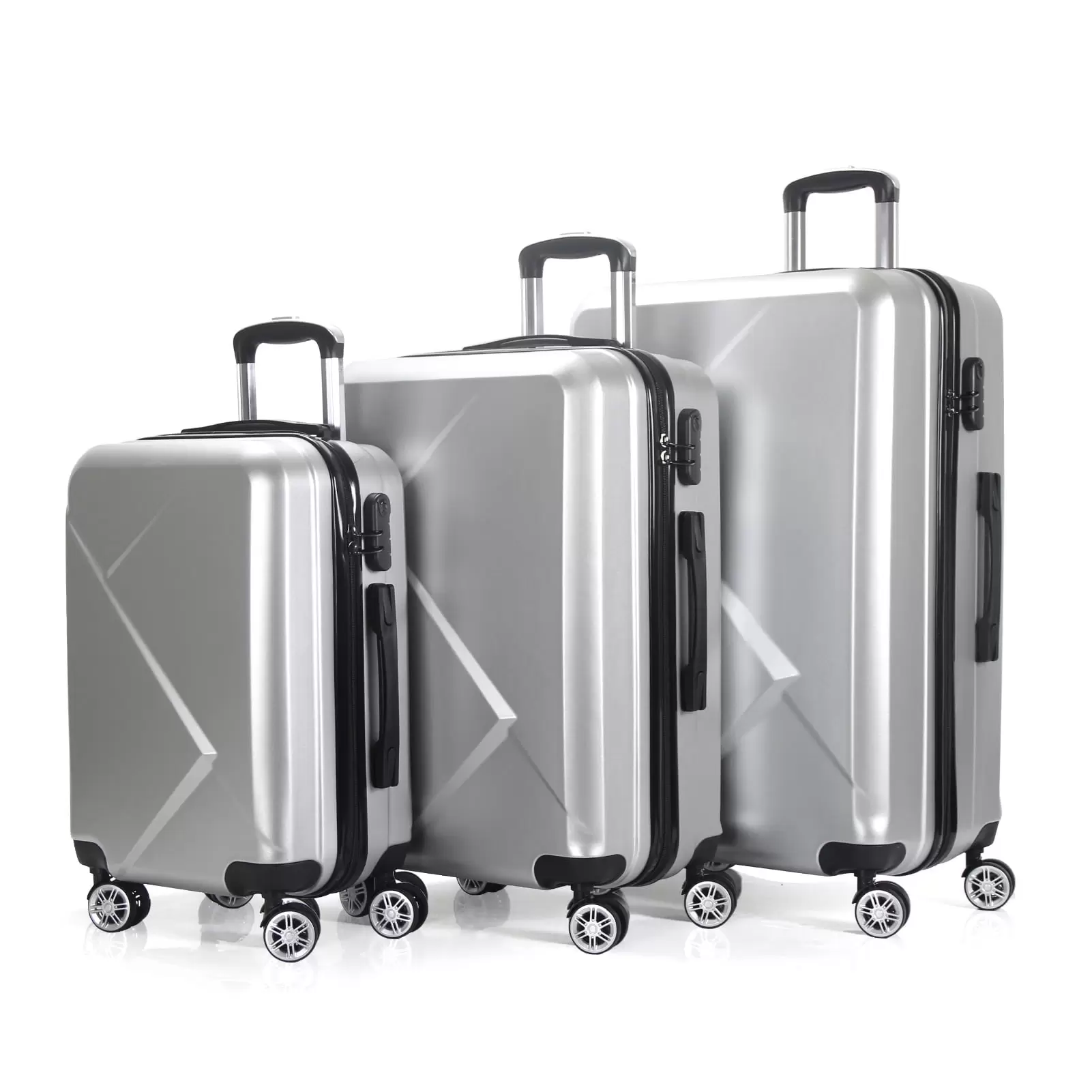 AEDILYS 3 Pcs Hardside Luggage Sets with TSA Locks and Durable Spinner Wheels Suitcase(20/24/28). Silver