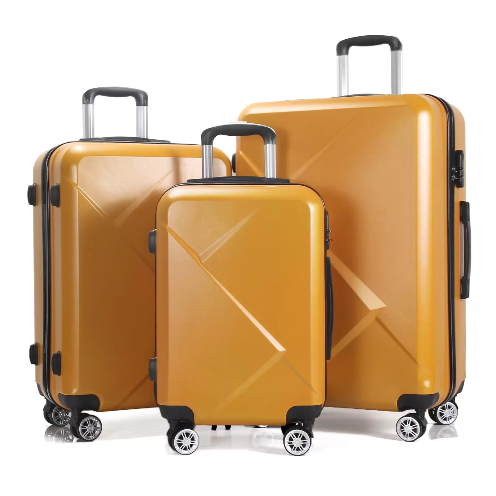 AEDILYS 3 Piece Luggage Sets. ABS Hardshell Hardside Suitcase Set. Orange