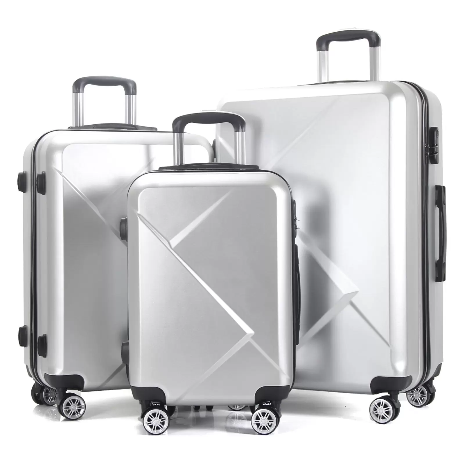 AEDILYS 3 Piece Luggage Sets. ABS Hardshell Hardside Suitcase Set. Silver