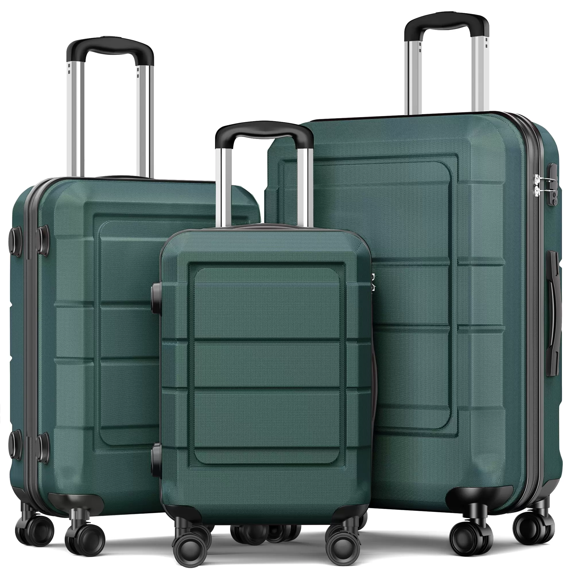 AEDILYS 3 Piece Luggage Sets. ABS Hardside Suitcase Set. TSA Lock. Green