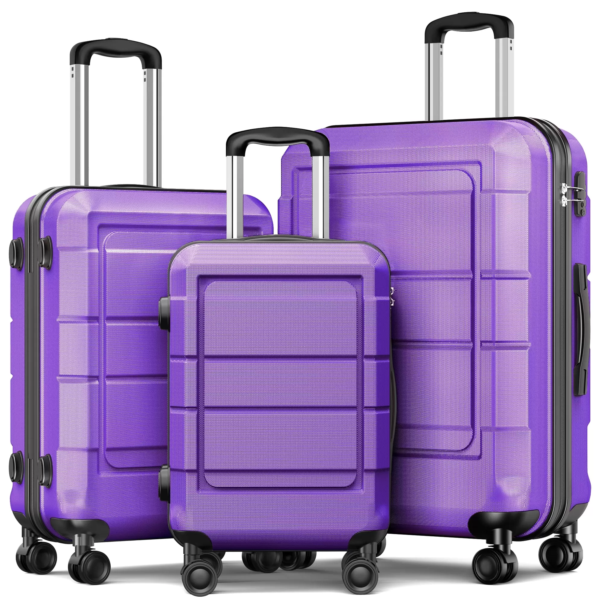 AEDILYS 3 Piece Luggage Sets. ABS Hardside Suitcase Set. TSA Lock. Purple