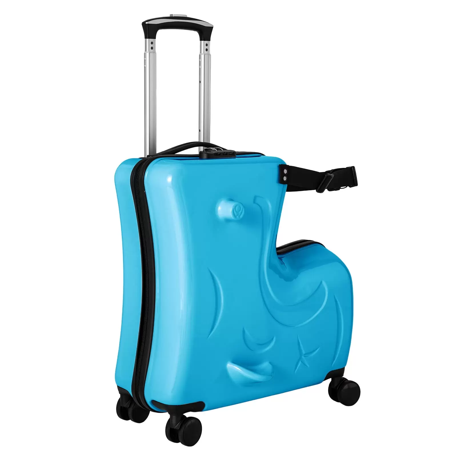 AIQIDI 20 Kids Ride On Suitcase. Portable Spinner Wheels Trolley Luggage Blue Horse Shape Kids Travel Suitcase