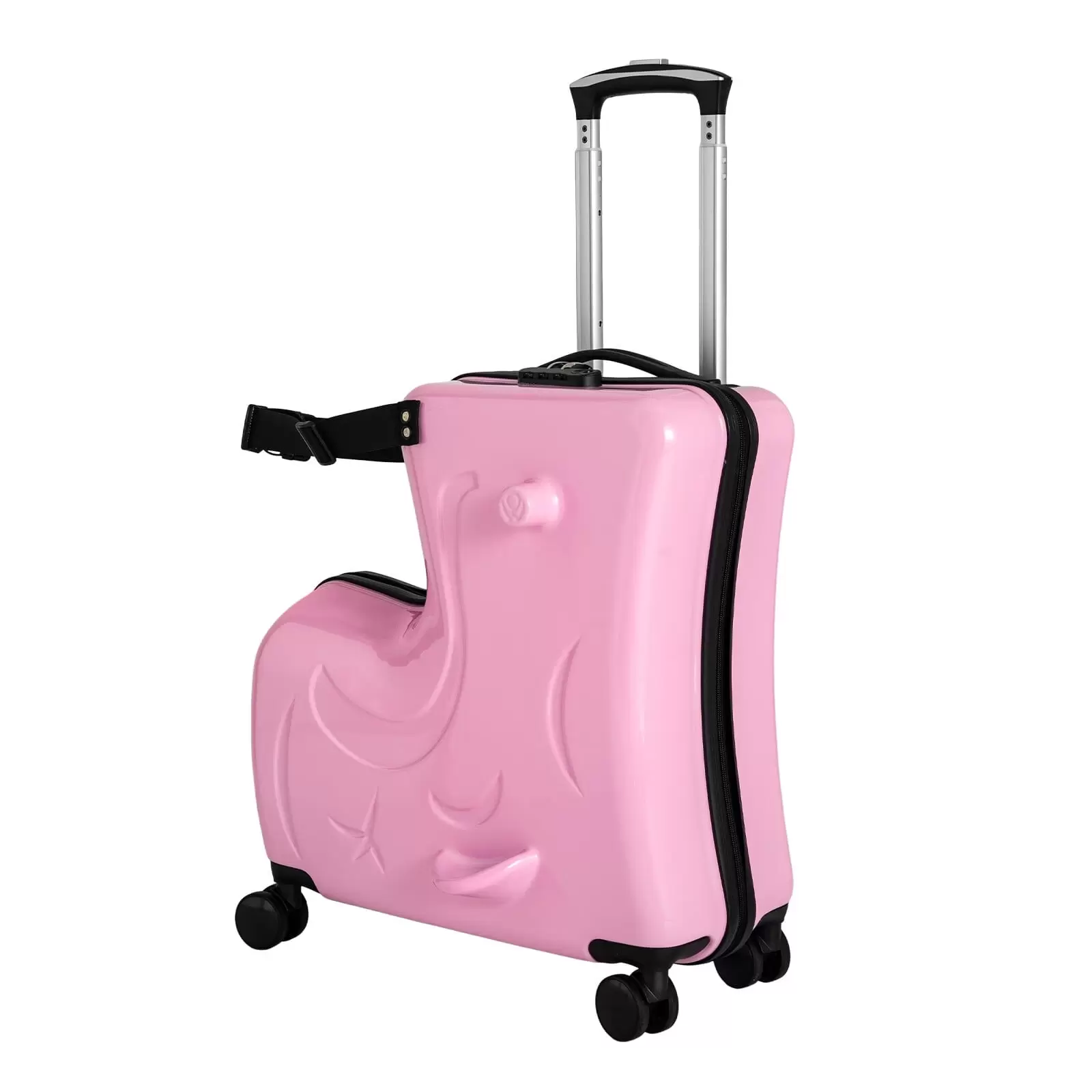 AIQIDI 20 Kids Ride On Suitcase. Portable Spinner Wheels Trolley Luggage Pink Horse Shape Kids Travel Suitcase