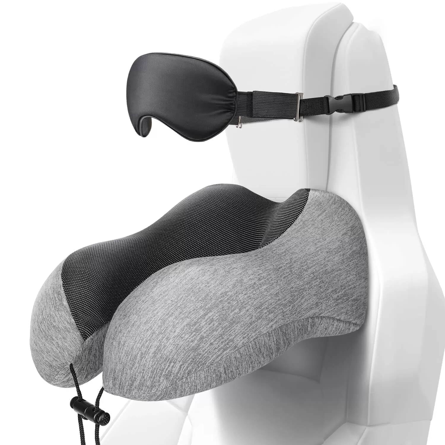 ALLJOY Travel Neck Pillow for Sleeping.100% Pure Memory Foam Travel Pillow with Eye Masks. Adjustable Clasp. and Seat Strap Attachment - Comfort Travel Kit for Airplane. Train. Car