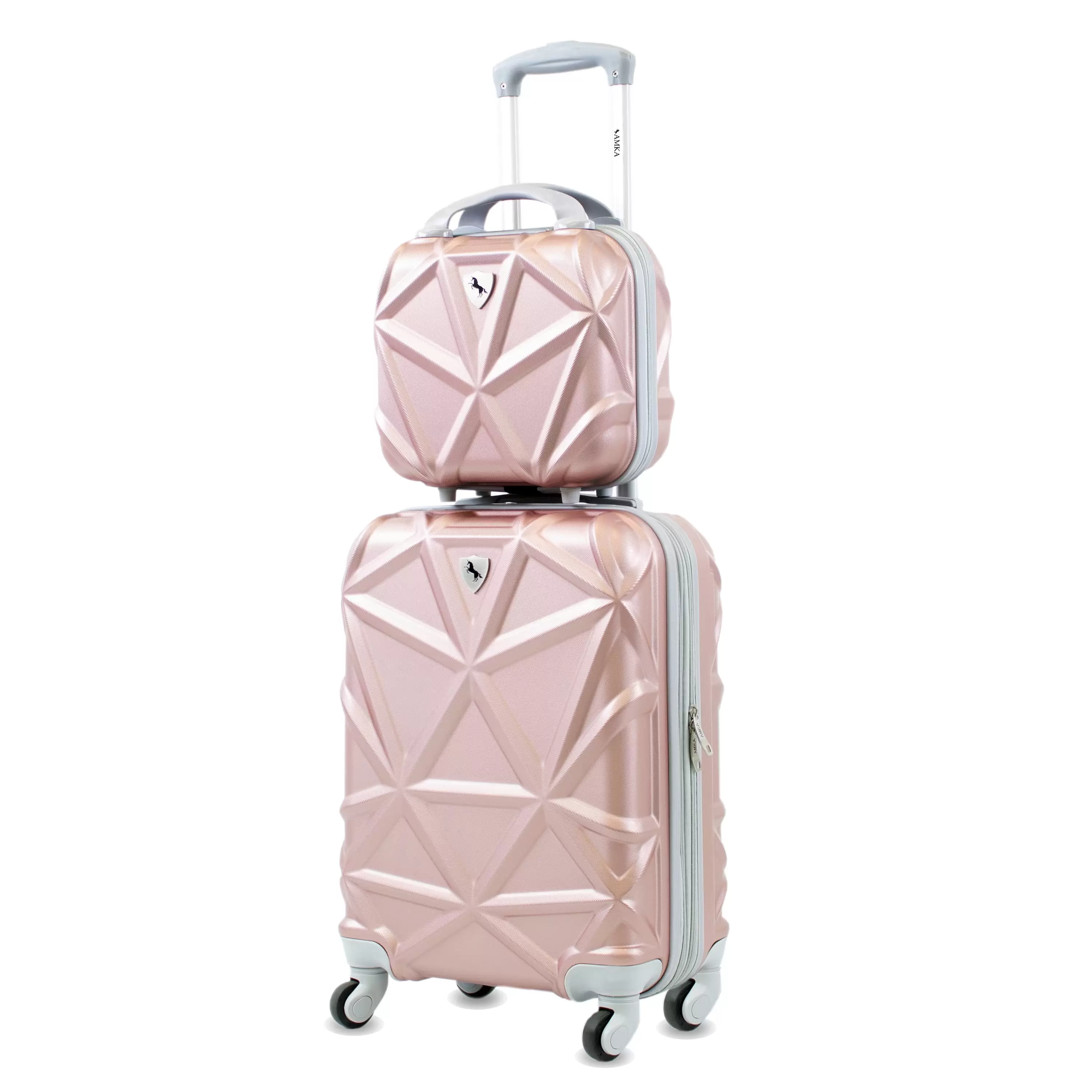 AMKA - Gem Hardside Carry On and Weekender Luggage Set. Hard Sided Luggage with Spinner Wheels. 2-Pieces. Suitcase and Toiletry Bag. (20-Inch and 12-Inch) Rose Gold